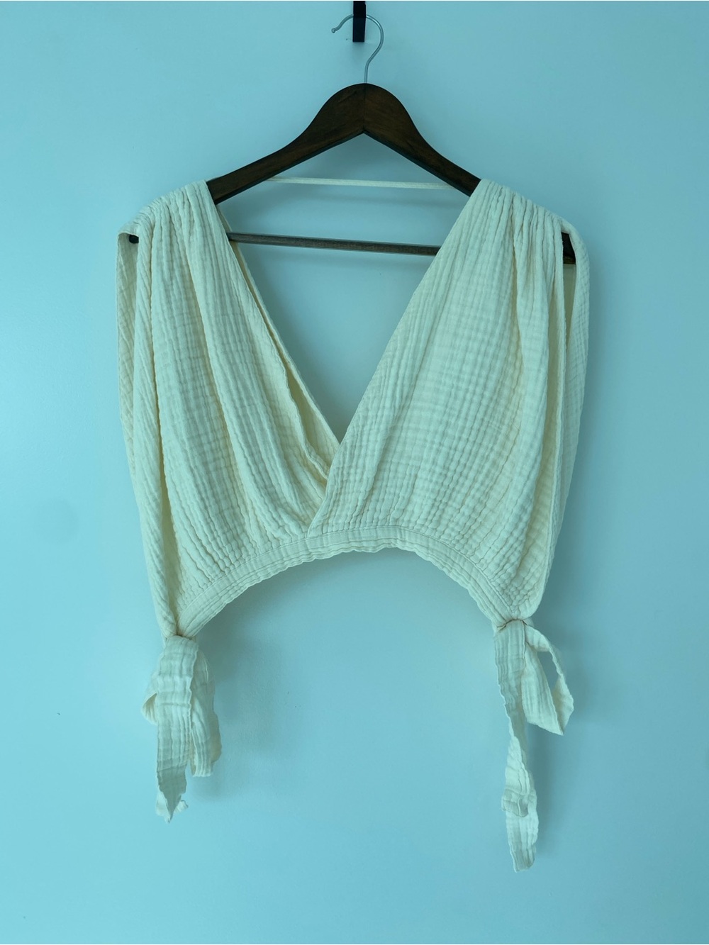 Cream Wrap Tie-Shoulder Women's Top & Pants Set